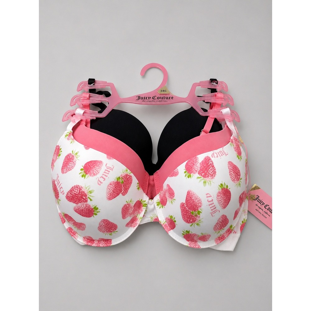 Juicy Couture Sexy Push Up Bra Size 36C 3pack Set Strawberry Pink Black NWT